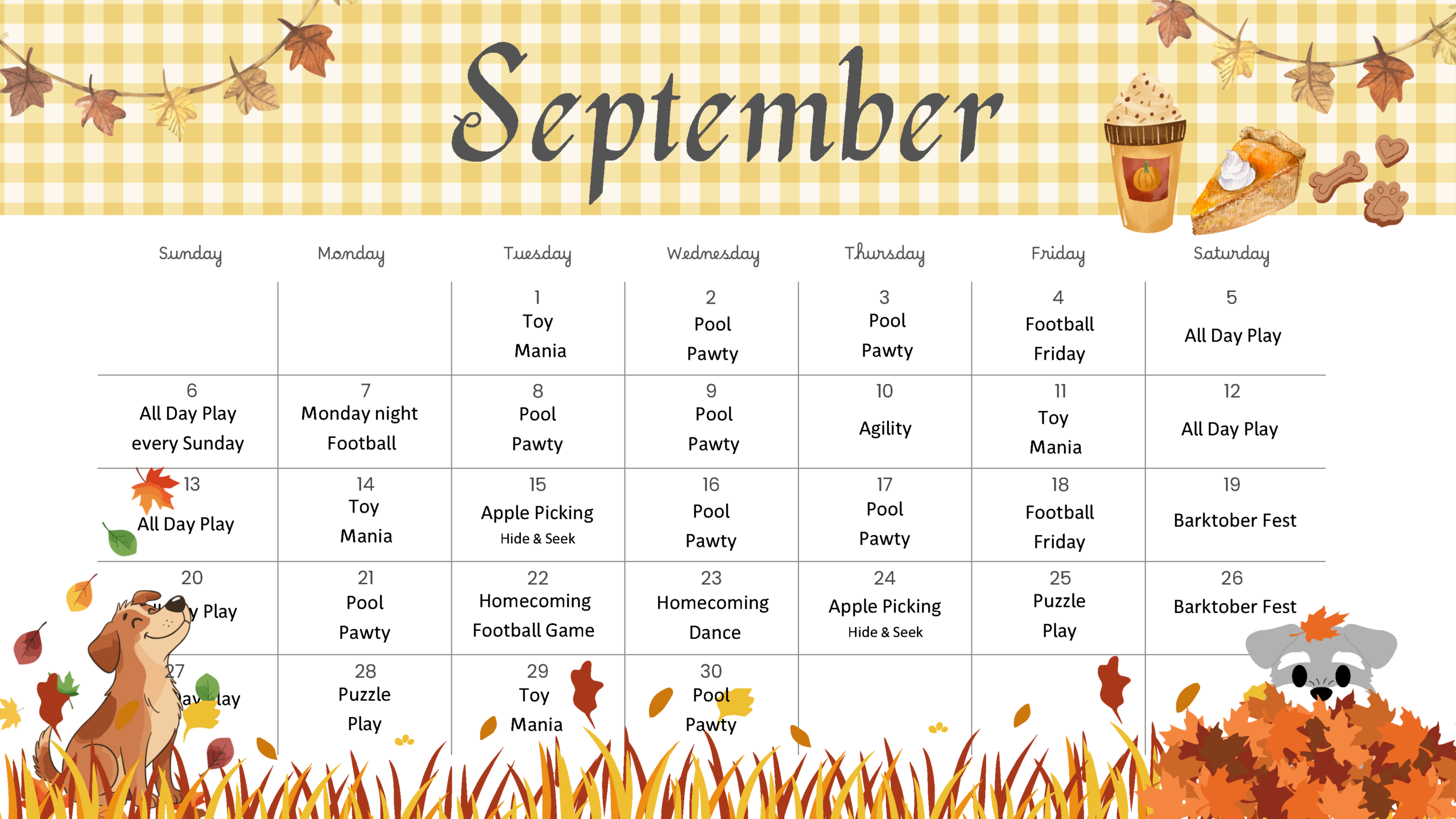 September Daycare events calendar for DogsWorld